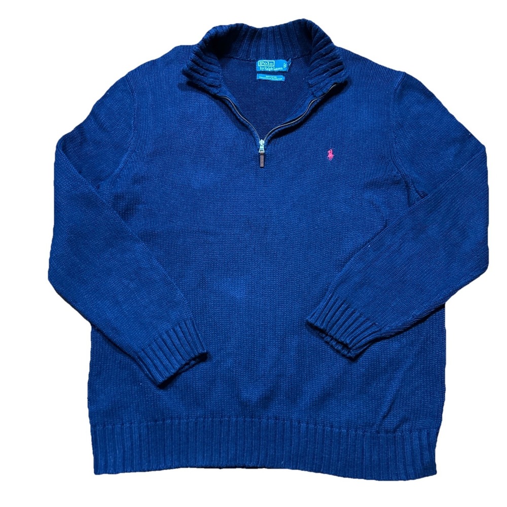 Polo Ralph Lauren Cotton Knit 1/4 Zip Navy Blue Sweater Men's Size 2XLT‎